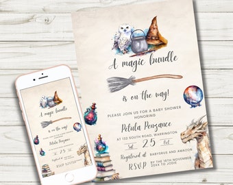Wizard Baby Shower Magic Bundle Baby Shower Instant Download Wizard Shower Magic Baby Shower Invitation Template Text 5x7 6x4 Invitation MW1