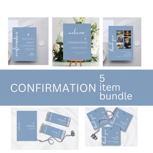 Minimalist Confirmation Bundle, Blue Confirmation Pack,  Invite, Sign, Thank you card, Candy Label, Favor Tag CANVA DIGITAL DOWNLOAD MC015
