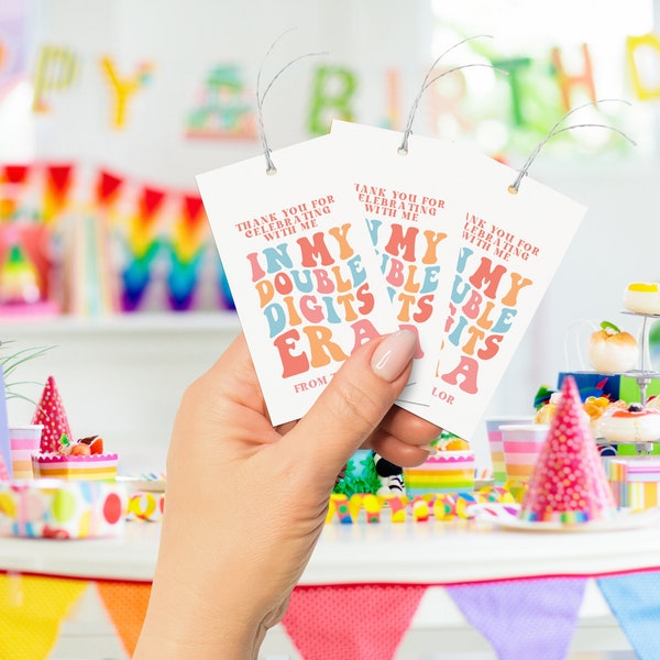 In My Double Digits Era Tag, Diy Birthday Favors, Birthday Party Decor, Editable Birthday Tag Printable Gift Tag Instant Download MCE1