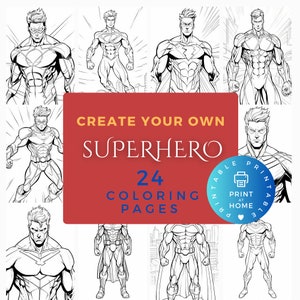 Superhero Coloring Pages, Flying Super Heroes Colouring Activity For Kids, Design Your Own Superhero and Villain, Printable PDF Download