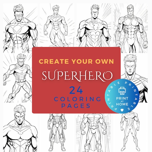 Superhero Coloring Pages, Flying Super Heroes Colouring Activity For Kids, Design Your Own Superhero and Villain, Printable PDF Download