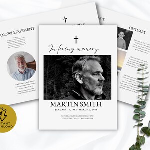 May include: Black and white funeral program with a photo of a man and the text "In loving memory" and "Martin Smith". The program also includes the dates "January 12, 1982 - March 3, 2023" and the text "Saturday 14th March 2023 at 2pm, St Austin's Chapel, Warrington".