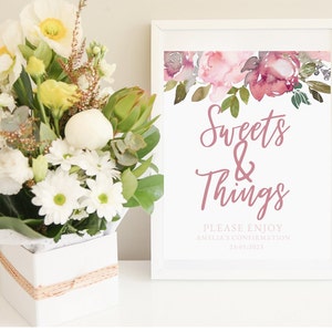 Signe de bonbons et d'objets rose poudré 20 x 10 po. Modèle sur toile imprimable Fête bricolage, signe supplémentaire Fête de confirmation imprimable, TÉLÉCHARGEMENT NUMÉRIQUE MC0011