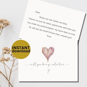 Biglietto di San Valentino Boho modificabile stampabile Vuoi essere il mio Valentino? 5x7" e 6x4" Download digitale Biglietto di San Valentino premuroso GD1