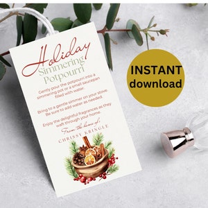 etichetta per pentola a cottura lenta natalizia stampabile regalo di festa, pentola a cottura lenta in un sacchetto, potpourri da fornello, regalo per il vicino, regalo di festa download digitale SP1