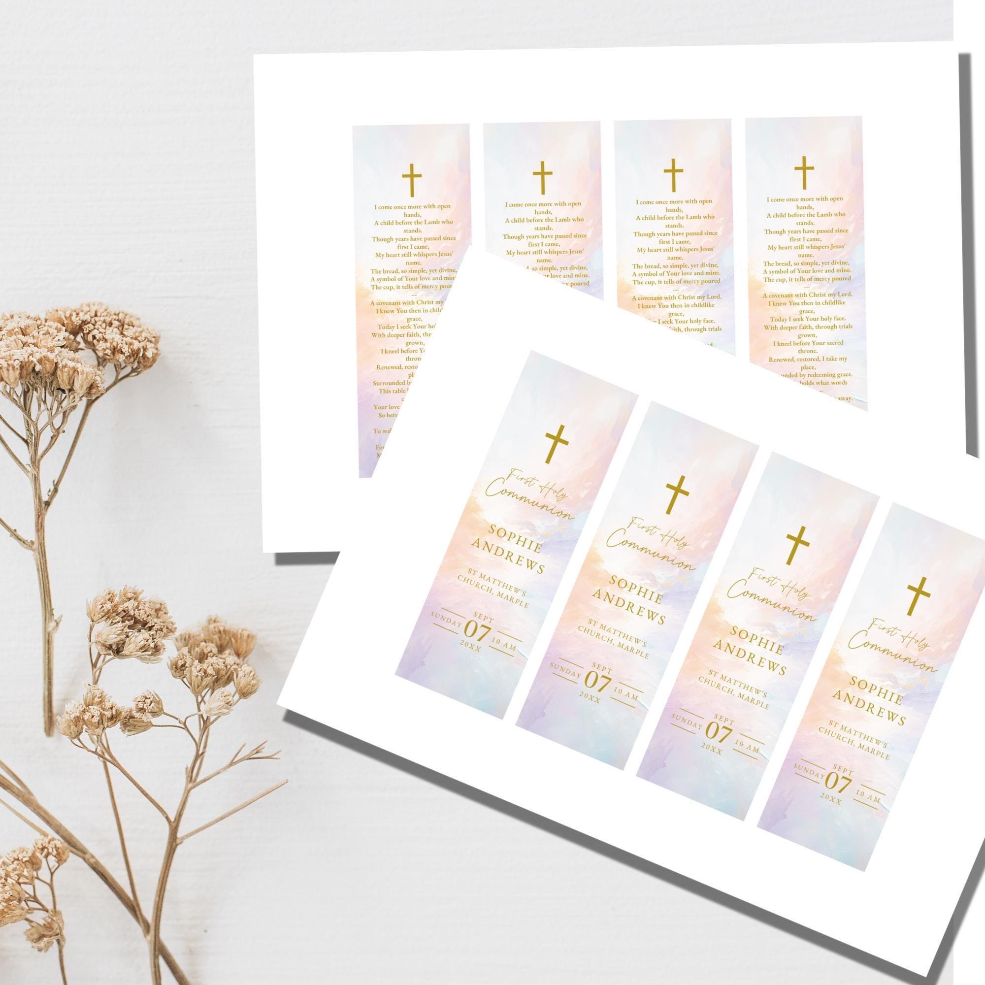 Editable Religious Bookmark Template: Communion, Baptism (digital ...