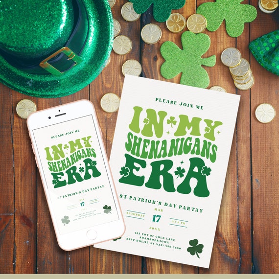 in my shenangans era st patricks invite St Patricks Invite Diy Editable St Patricks Invitation, St Patricks text invite Instant Download mp1