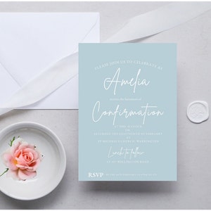 Minimalist Blue Confirmation Invitation Template, Printable Catholic Confirmation Invite,  Modern Confirmation DIGITAL DOWNLOAD MC011