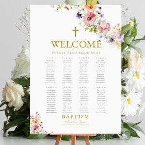 Gráfico de assentos para batismo de flores silvestres, gráfico de assentos para batizado, modelo de gráfico de assentos para impressão, gráfico de assentos, editável DIGITAL DOWNLOAD MC6