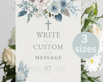 Blue Floral Editable Custom Sign Template, DIY Religious Sign, Blue White Floral Sign, Boho, Girl, Instant Download, A3, A4, 8.5"X11" MC34