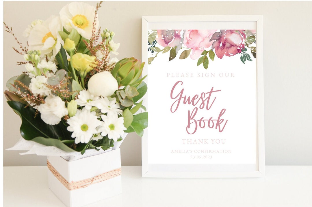 Blush Pink Guest Book Sign 8"x10" Canva Template Printable DIY Party ...