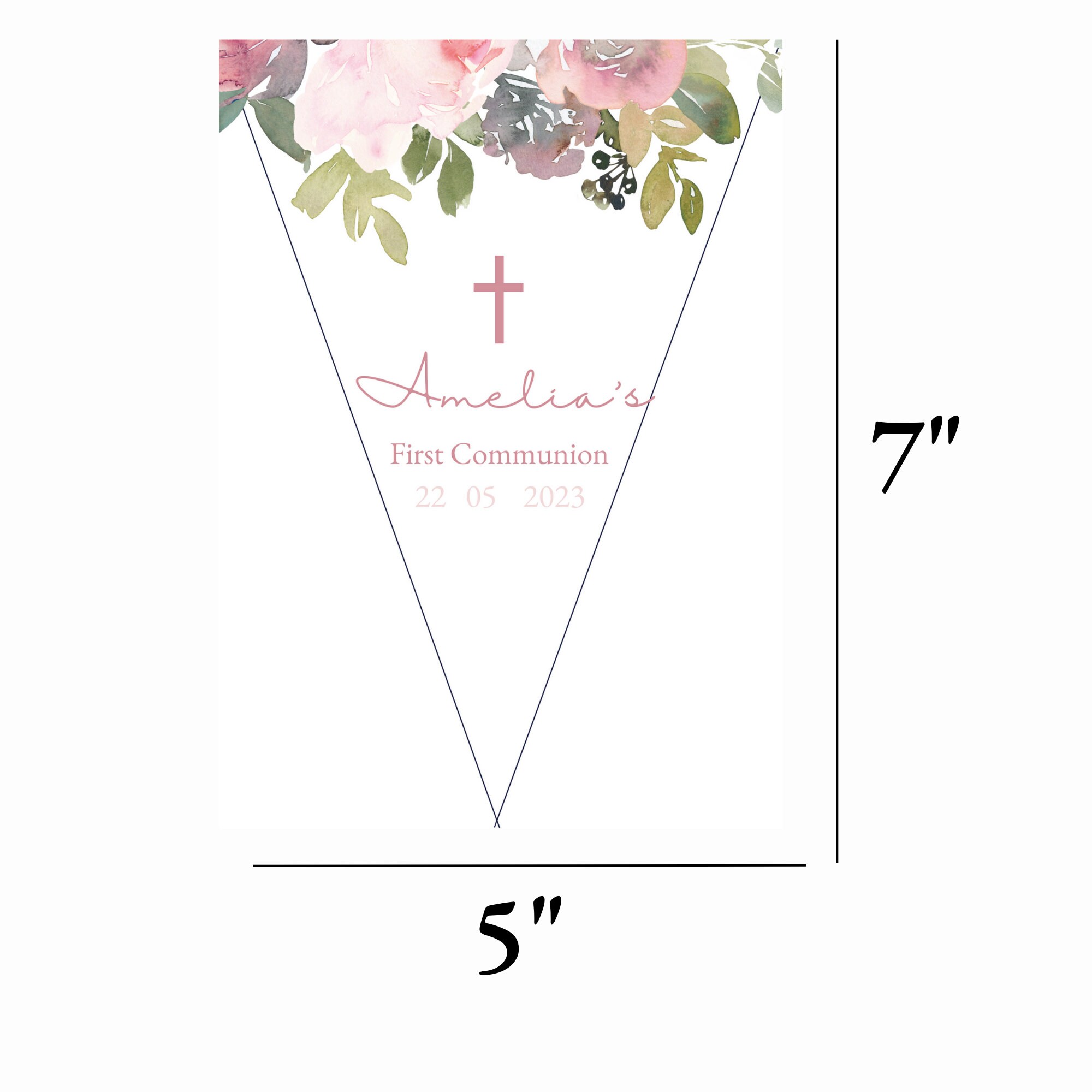 Printable Pink Floral First Communion Bunting 5x7 Printable Template in ...