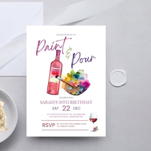 May include: Invitation to a Paint & Pour party celebrating Sarah's 30th birthday on Saturday, December 22nd at 4:00 PM at The Artists Easel in Warrington. RSVP by November 16th to Sarah's Mum.