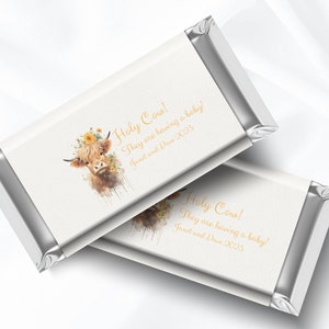 Heilige Kuh Gastgeschenk, Highland Cow Candy Bar Wrapper, Kuh Schokolade Wrapper Vorlage Baby Shower bearbeitbares Etikett DIGITAL DOWNLOAD MC92