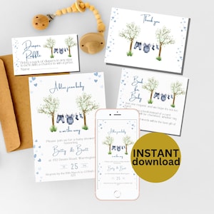 Blue Jean Baby Shower Invitation Bundle: Denim Theme (Digital Download, Editable Canva Template)