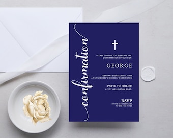 Dark Blue Confirmation Invitation Template Modern Confirmation Invite Template  Editable Blue  Confirmation Invite DIGITAL DOWNLOAD MC015