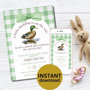Mallard Duck Baby Shower Invitation: Gender Neutral, Editable Canva Template (Digital Download)