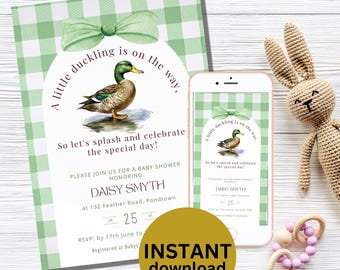 Mallard Duck Baby Shower Invitation: Gender Neutral, Editable Canva Template (Digital Download)