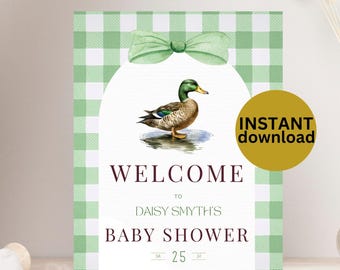 Mallard Duck Baby Shower Welcome Sign: Editable Canva Template (Digital Download, 8.5x11 & A4