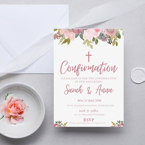 Twins Confirmation Invitation Template, Editable Invitation, Printable Confirmation Invite, Religious Invitation, DIGITAL DOWNLOAD MC0011