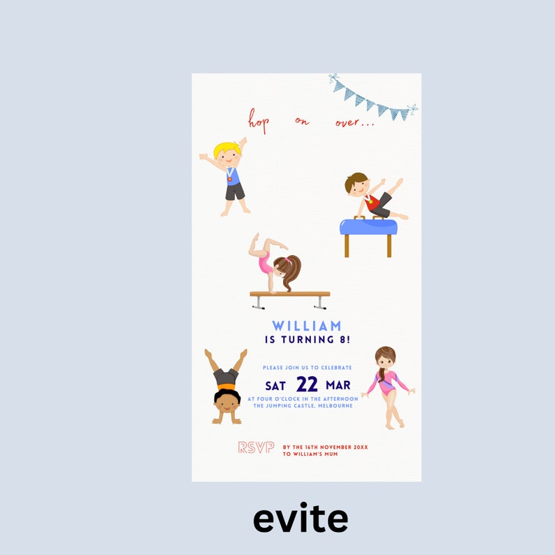 Editable Gymnastics Party Invitation Template Editable Gymnastics ...