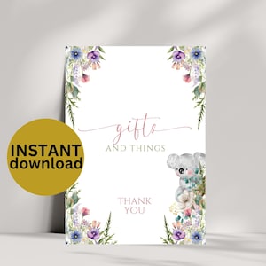 koala Theme Party Signs Koala Baby Shower Cute Koala Decor Gifts and Things Sign Digital Download for Kids&#39; Celebration Instant Download  k2