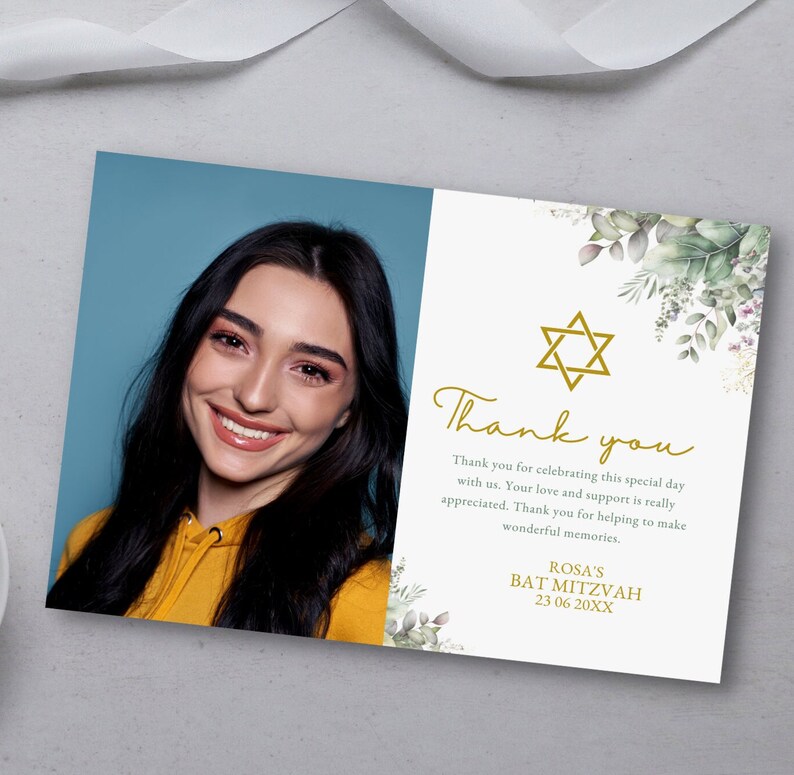 Greenery Bar Mitzvah Invitation Template, Editable Bar Mitzvah Canva ...