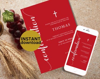 Red Confirmation Invitation Template, Modern Confirmation Invitation Template  Editable, Custom Confirmation Invite DIGITAL DOWNLOAD MC015