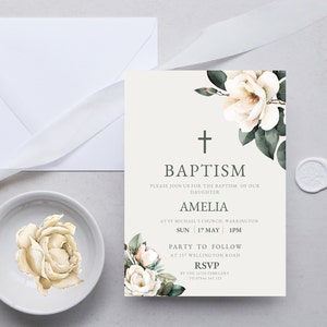 Floral Baptism Invite, Girls Baptism Invitation, LDS Baptism Invitation  Printable Baptism Party, Religious invite, DIGITAL DOWNLOAD MC008