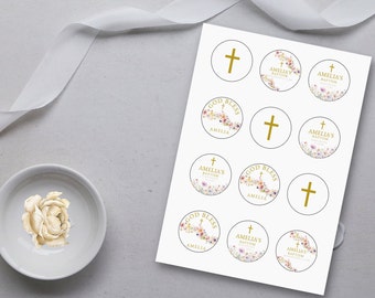 36 Stück Cupcake-Topper – Boho-Stil, Rosa Aprikosen-Floral, Für Taufe, Erstkommunion & Babyparty