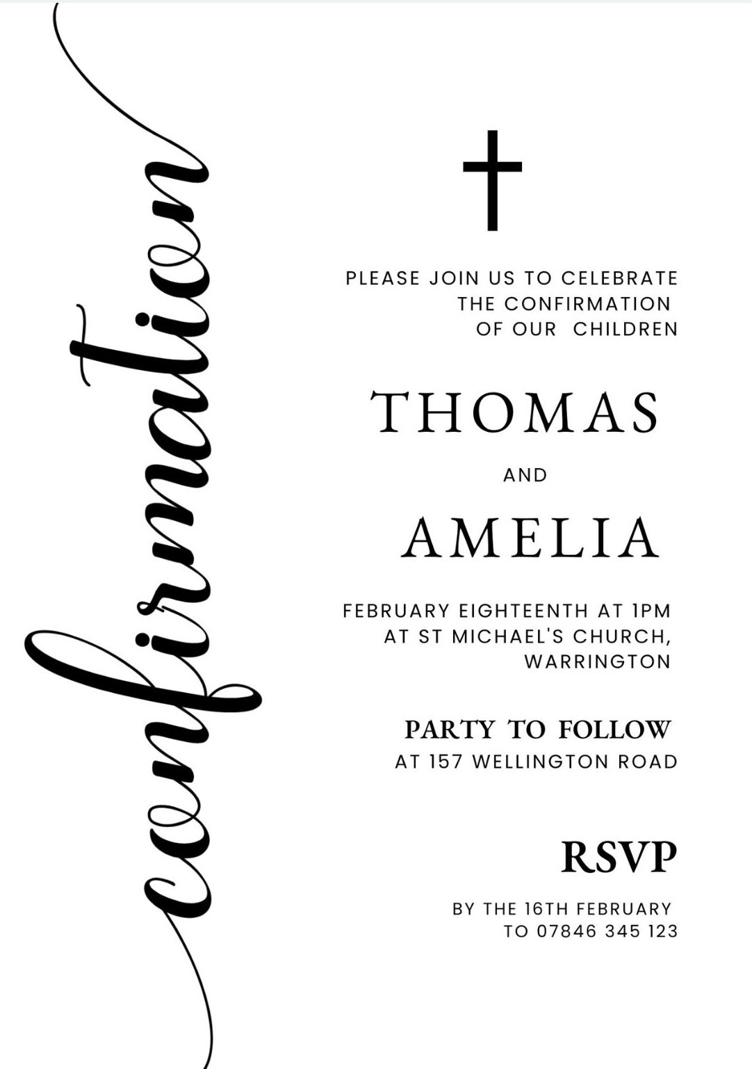 Twins Confirmation Invitation Template, Minimalist Confirmation Party ...