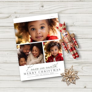 Tarjeta con foto navideña sencilla, tarjeta con foto navideña cristiana, tarjeta navideña con espacio para fotos, descarga de tarjeta con foto de la primera navidad del bebé