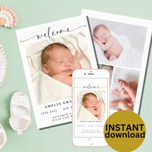 birth announcement card digital personalized photo new baby card minimalist modern design easy print Canva download Download 5x7 6x4 NB1