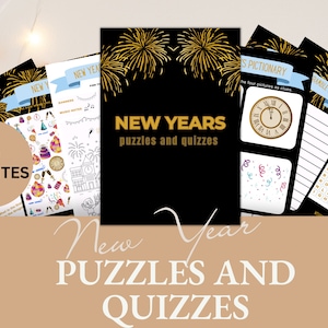 Kids New Years Eve Puzzles Digital Download, New Years Eve Trivia Quiz, Printable New Years Games, Kids New Years Activity Book Download