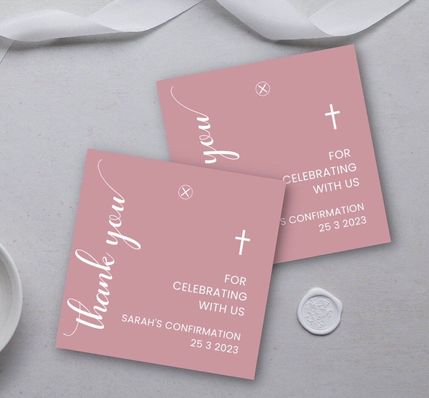 Confirmation Thank You Card, Printable Photo Thank You, Dusky Pink ...