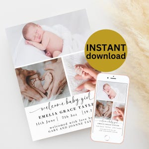 Faire-part de bienvenue à imprimer numérique pour bébé Faire-part de naissance photo numérique Carte de naissance pour nouveau-né en téléchargement immédiat TEXTE 5 x 7 6 x 4