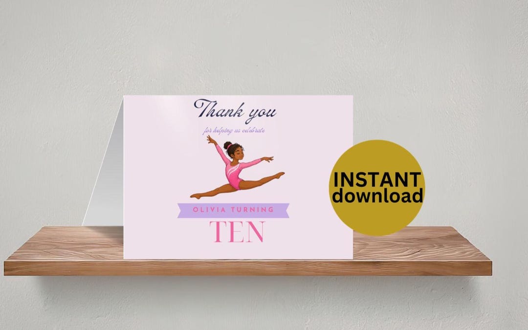Gymnastics Thank You Card Template Girl Birthday Thank You Card ...