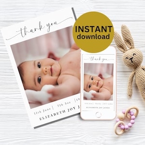 Personalised Thank You Card with Photo New Baby Birth Announcement Custom Baby Thank You Cards Canva Instant Download 5x7 6x4 TEXT NB1