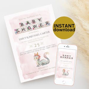 Digital Mahjong-babyshowerinbjudan Utskrivbar babyshowerinbjudan | Lucky Tiles-temafest Redigerbar mall DIGITAL NEDLADDNING DR9