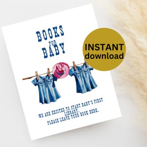 Blue Jean Baby for Girls Book for Baby Sign, Printable Baby Shower Template Digital Download Sign Modern Baby Decor INSTANT DOWNLOAD BJ9