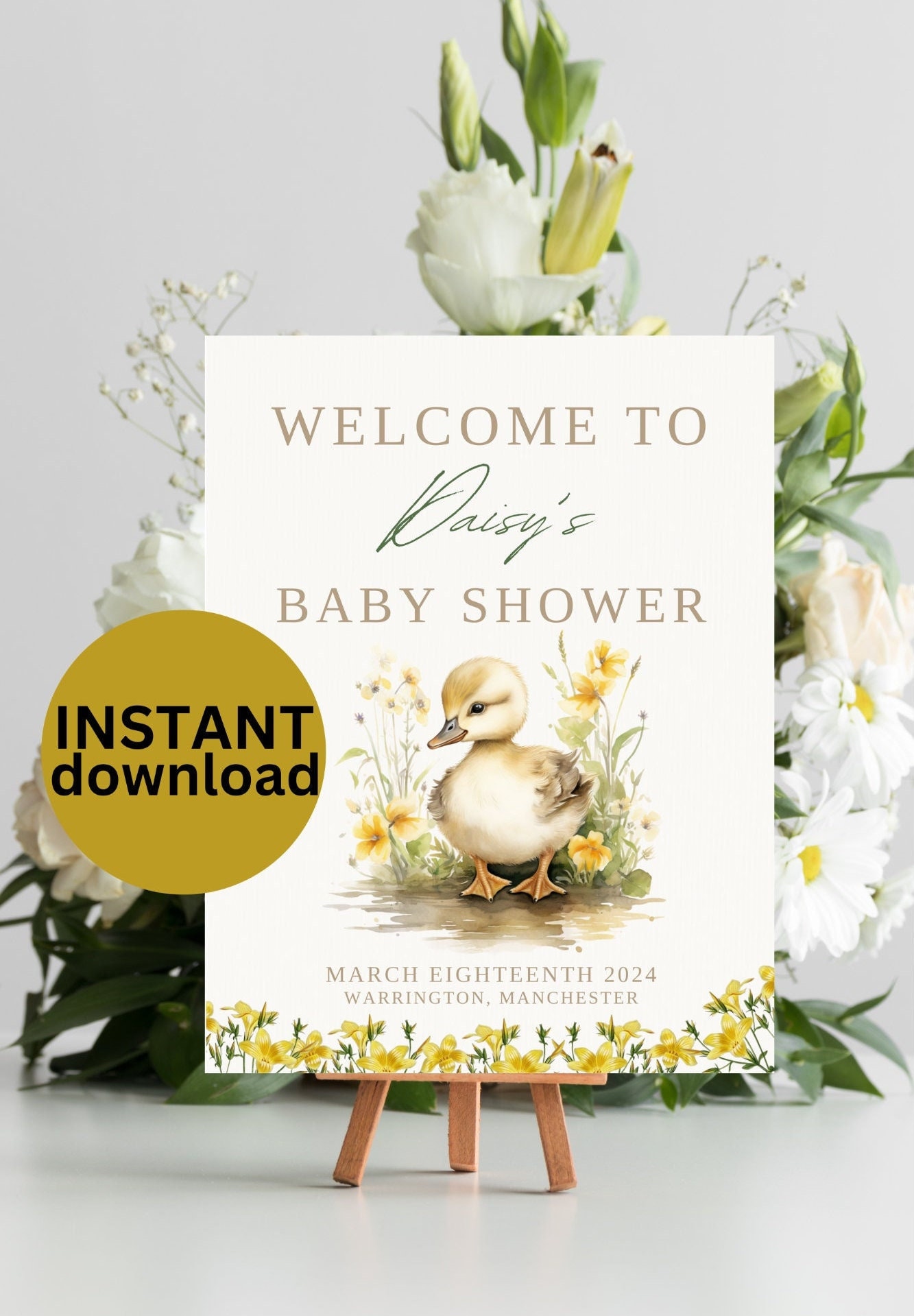 Duck Baby Shower Welcome Sign: Little Duckling Floral Decor (Digital Download)