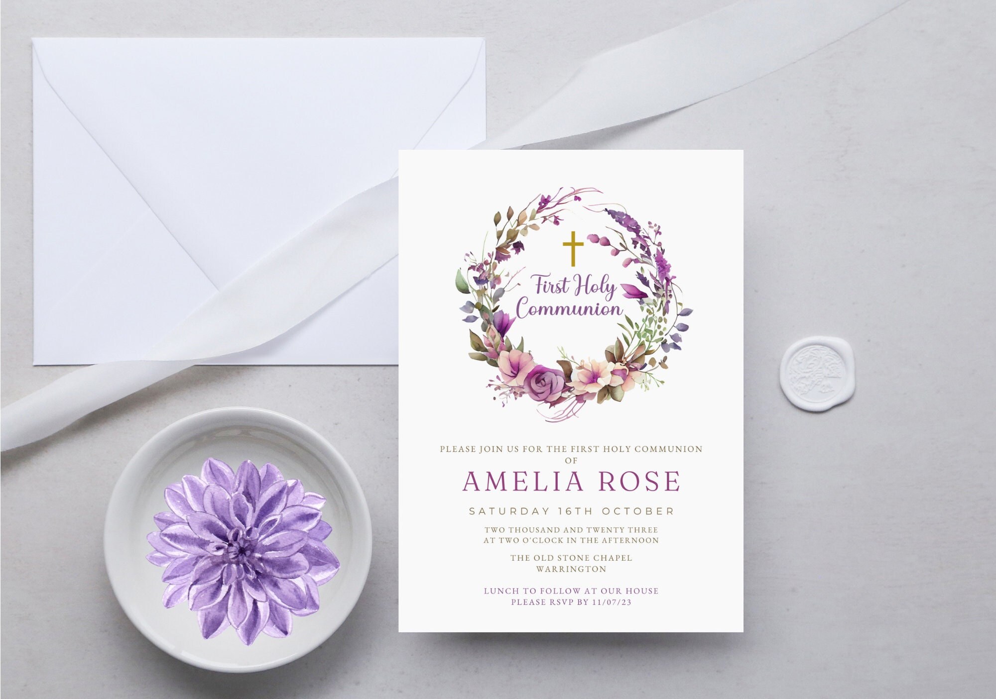 First Communion Invitation Template, Printable 1st Communion DIY Invite ...