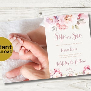 Editable Template Sip And See Invitation Girl Sip & See Invitation Sip And See Baby Shower Invite Tea Party Baby Shower DIGITAL DOWNLOAD MS1