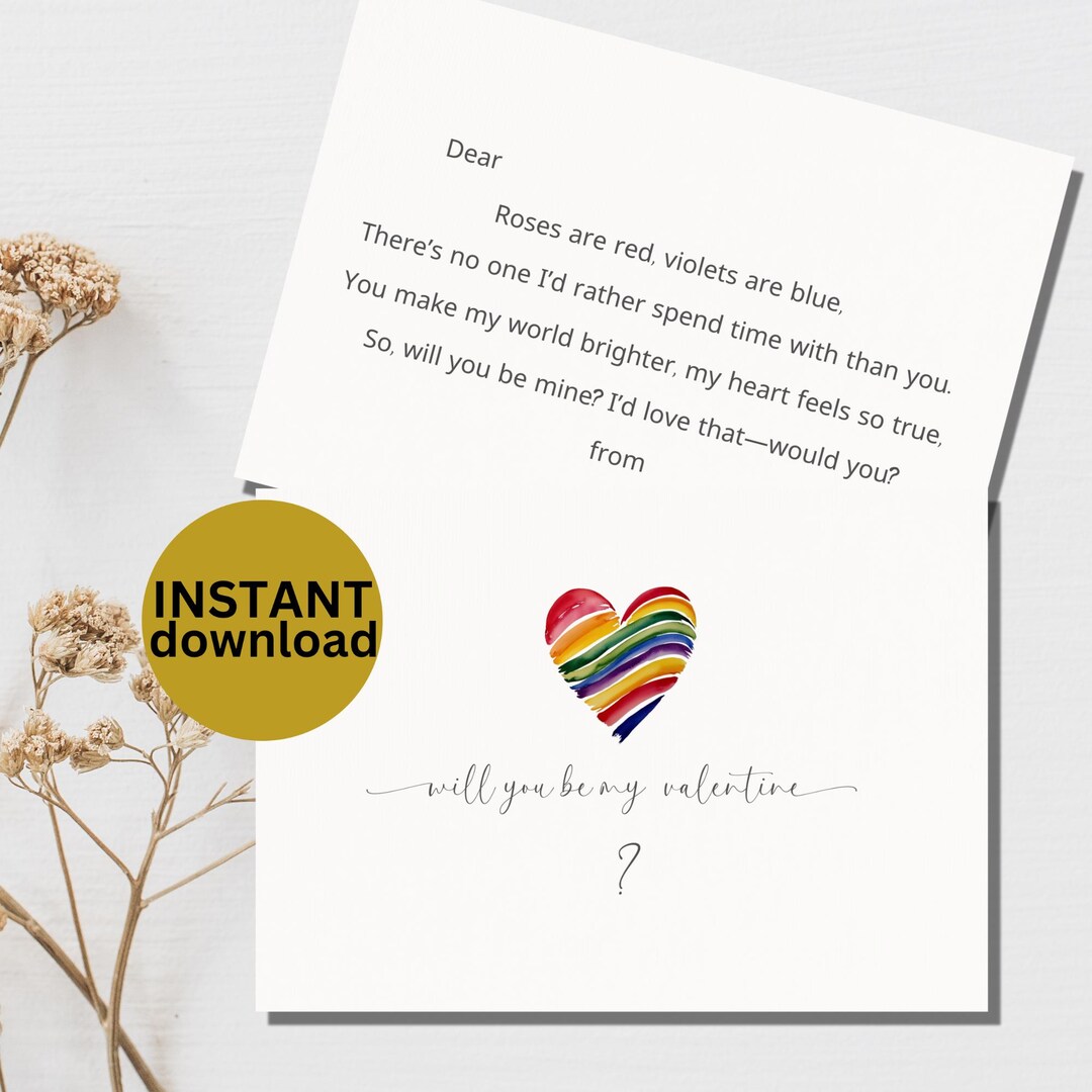 Will You Be My Valentine Printable Digital Download Valentine's Day