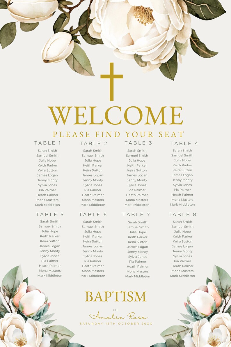 Baptism Seating Chart Template DIY Seating Chart Editable - Etsy