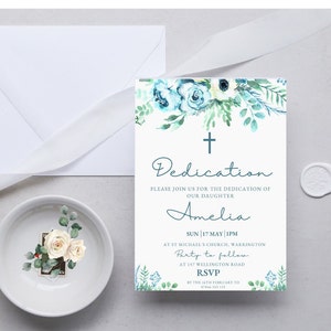 Printable Dedication Party Invitation, Printable Dedication Invite, Green Dedication Invitation, Religious Invite, DIGITAL DOWNLOAD MC0010