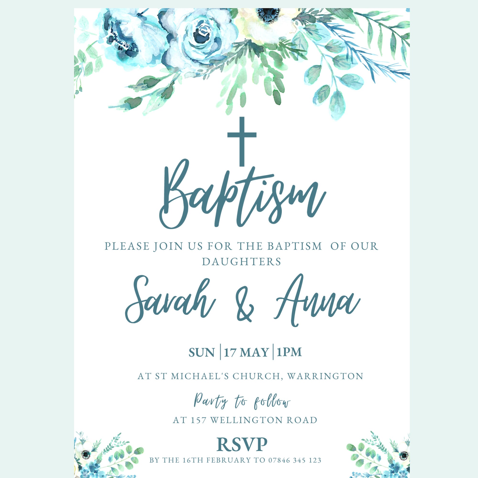 Printable Baptism Invitation for Twins Template, Baptism Invite, Twins ...