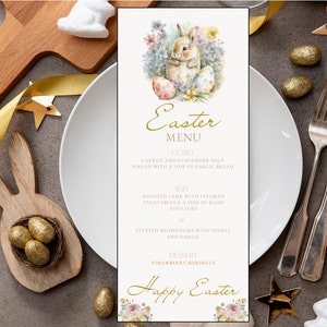Menu di Pasqua Ristorante Menu di Pasqua modificabile Modello stampabile auto modificabile Modello Canva di Pasqua Menu della cena di Pasqua Canva Scarica EM1