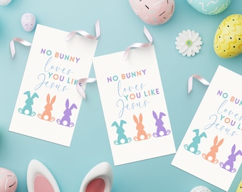 Etiqueta de regalo religiosa de Pascua: Ningún conejito te ama como Jesús (Descarga digital imprimible)