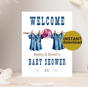 Pink Blue Jean Baby Shower Welcome Sign Editable Denim Template Printable Denim Decor for Your Girl  Baby Shower Celebration DOWNLOAD BJ9